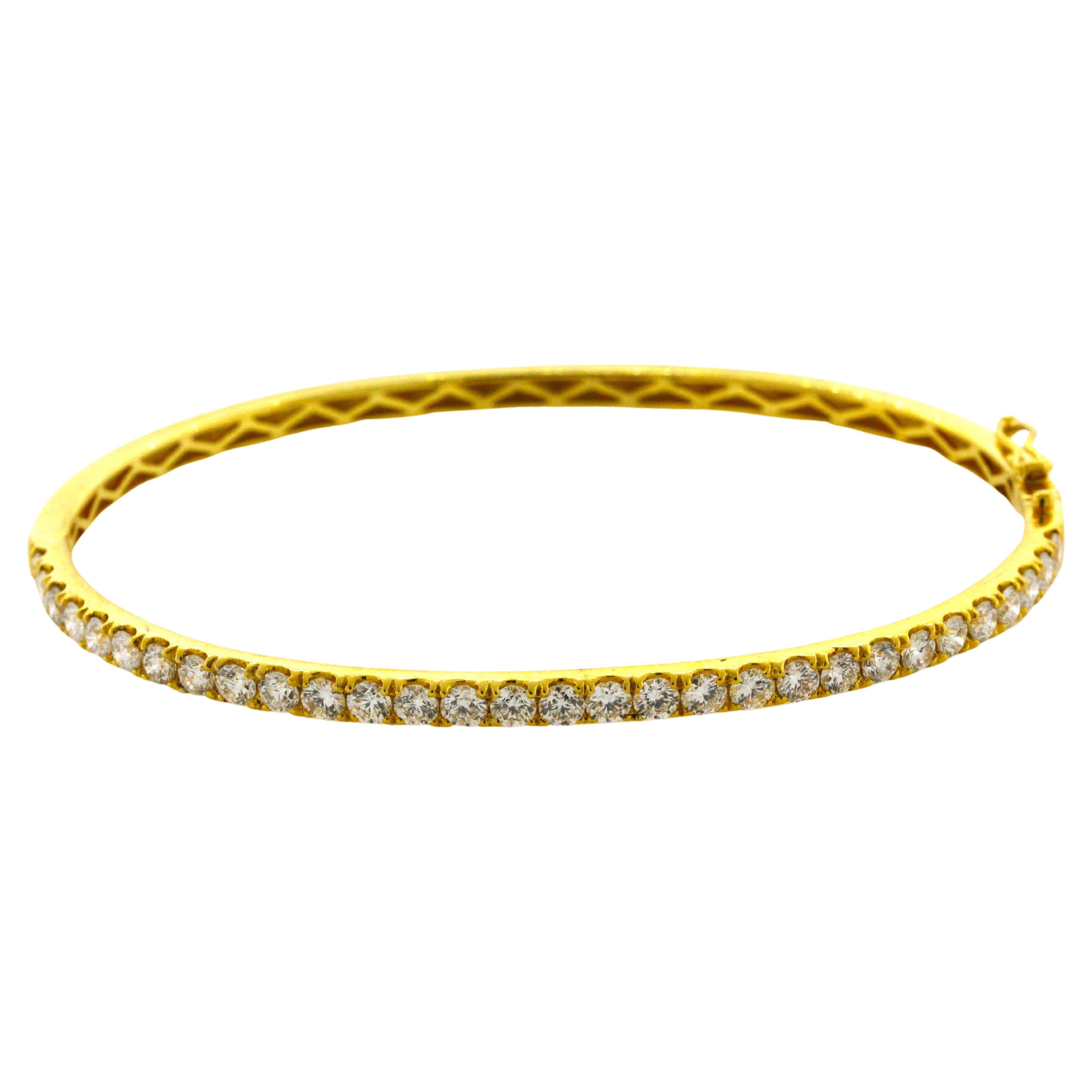 Diamond Half-Eternity Gold Bangle Bracelet For Sale