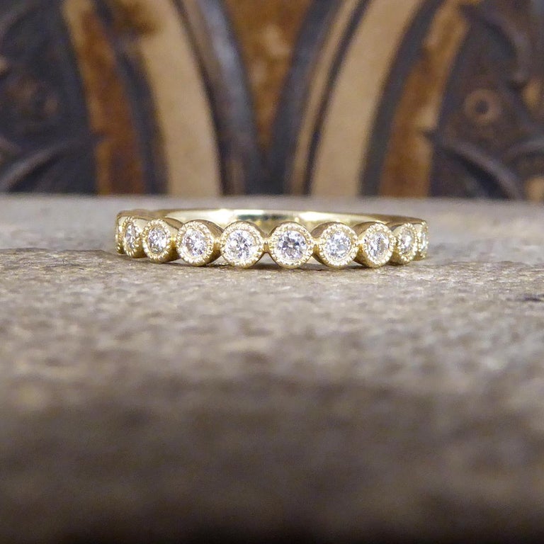 Diamond Half Eternity Ring in Circular Style Rub Over Collar Set Yellow