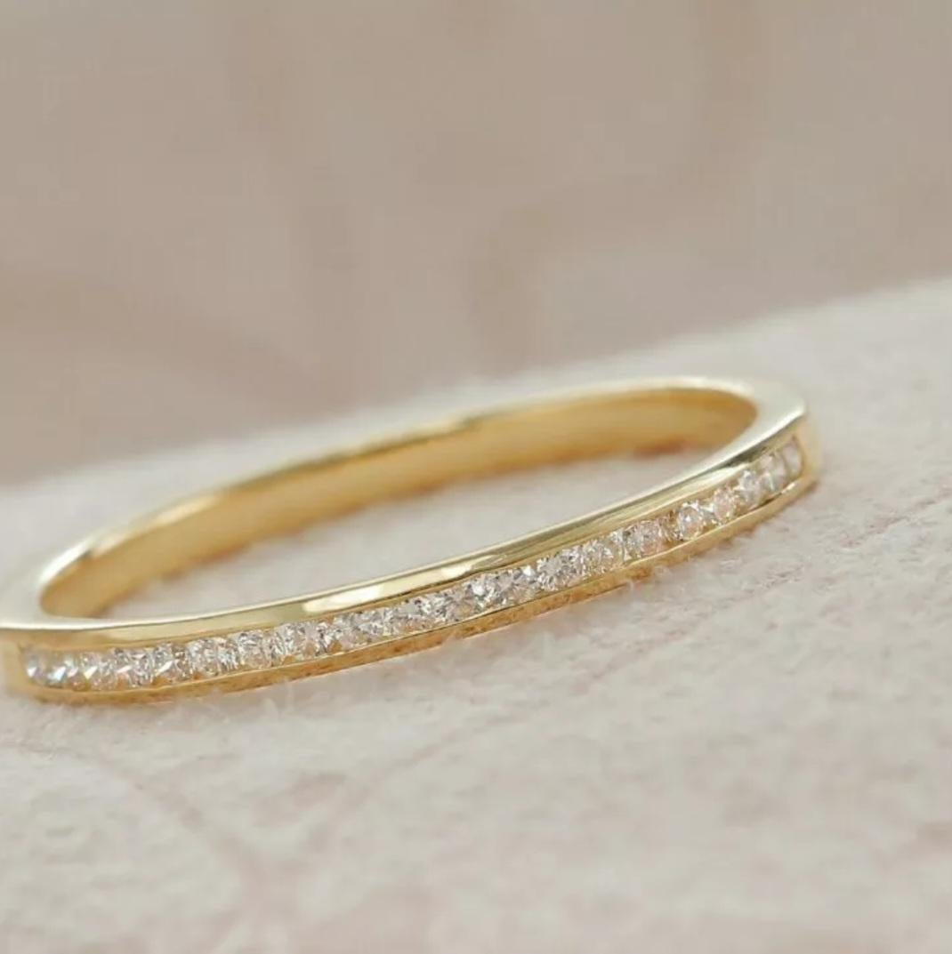 da uomo o donna Anello impilabile con diamante a mezza eternità in oro massiccio 14k Regalo di nozze. in vendita
