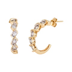 Diamond Half Hoop Earrings 14 Karat Yellow Gold Vintage Shrimp Jewelry Estate