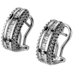 Diamond Half-Hoop Earrings in 18 Karat White Gold, Lever-Back and Screw Fittings