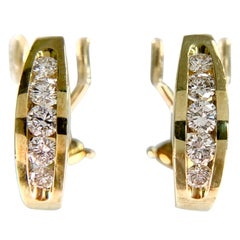 Diamond Half Hoop Earrings Omega Backs 18k yellow Gold