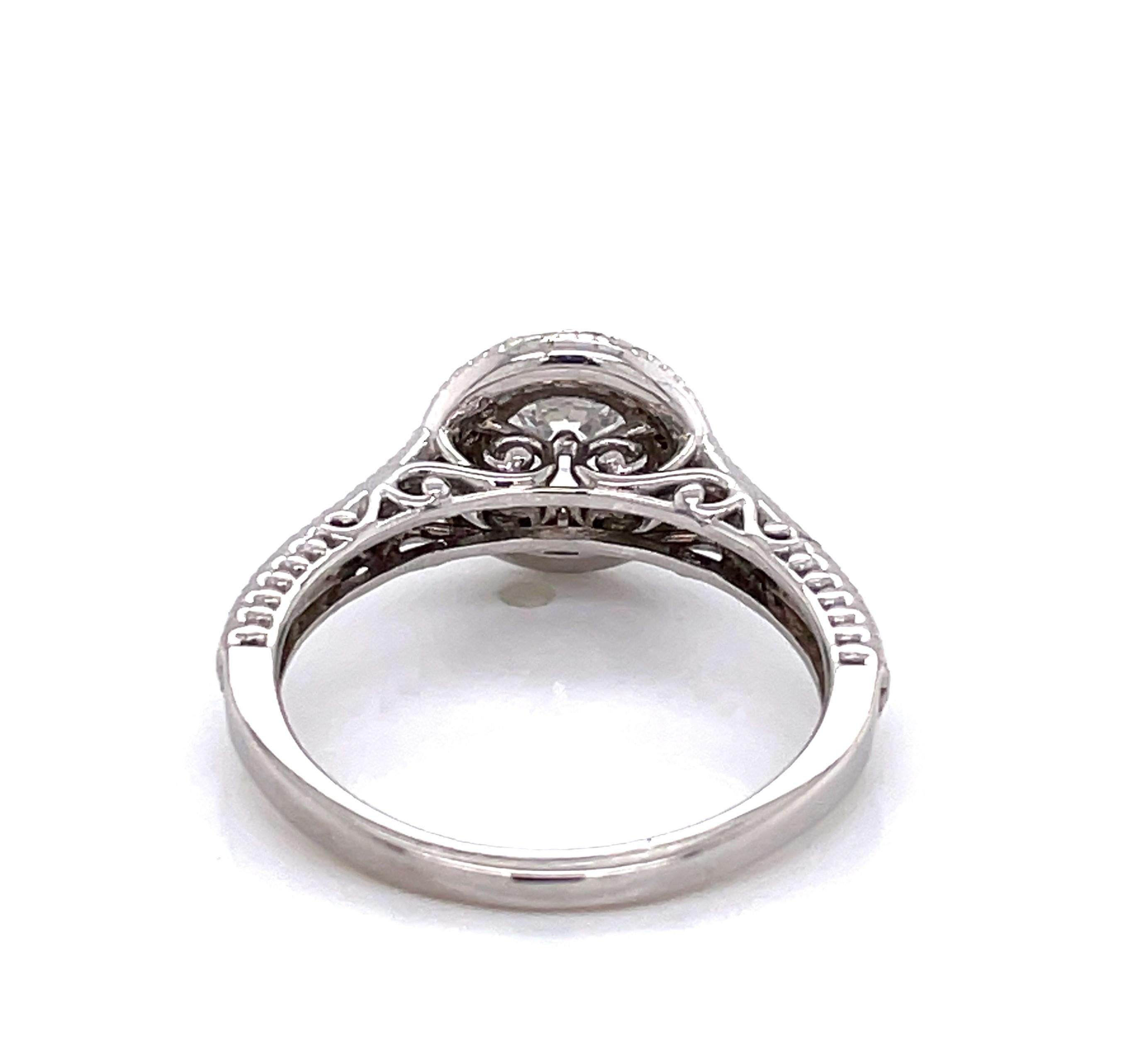Diamond Halo 14 Karat White Gold Engagement Ring For Sale 1
