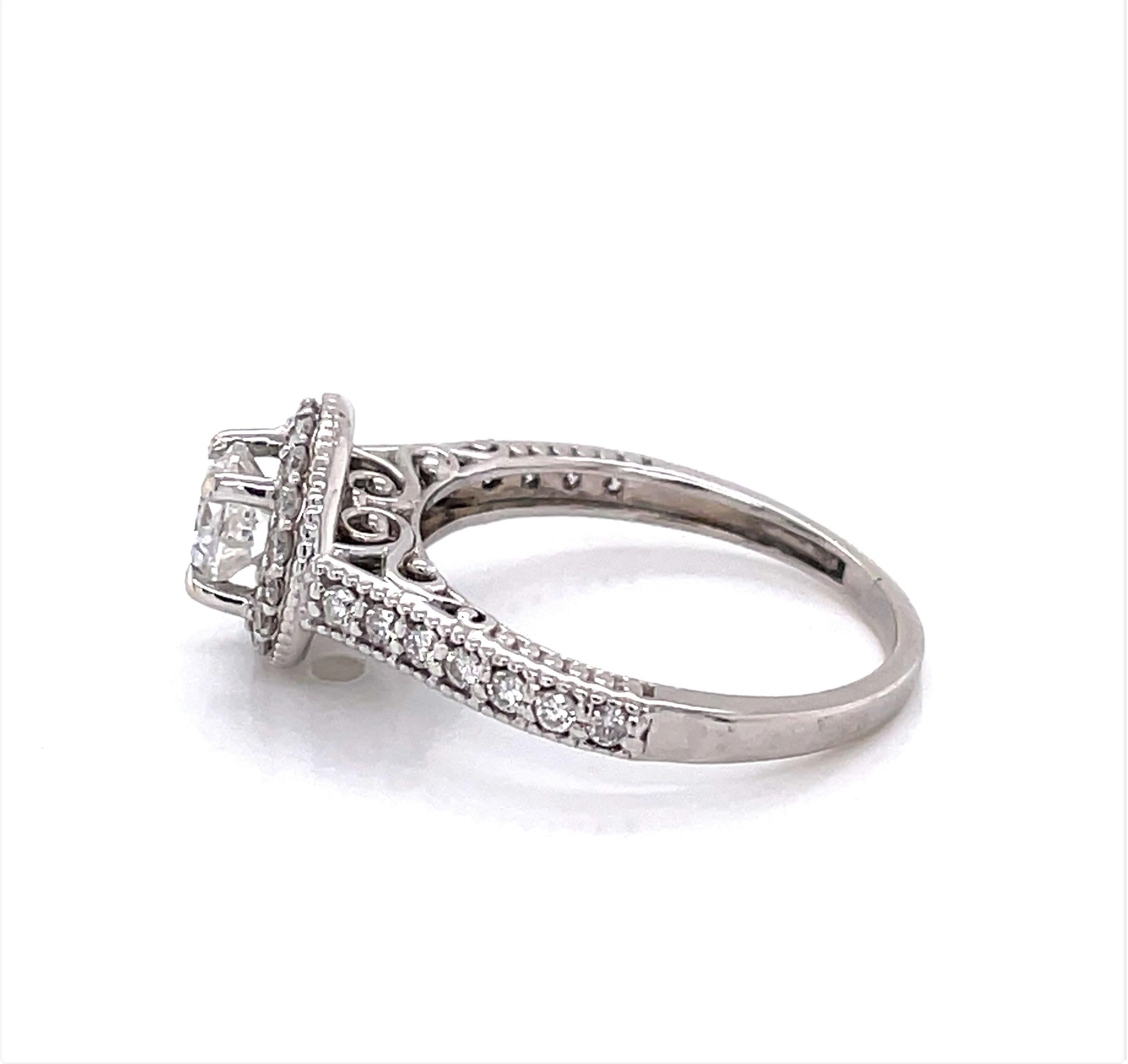 Diamond Halo 14 Karat White Gold Engagement Ring For Sale 2