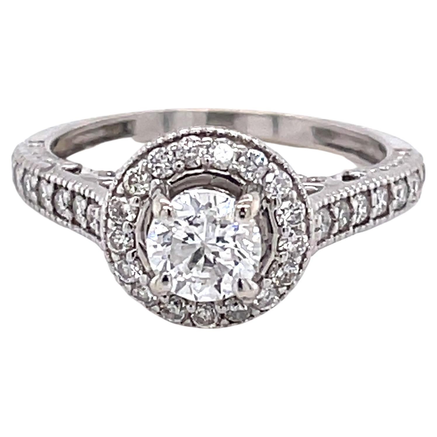 Diamond Halo 14 Karat White Gold Engagement Ring