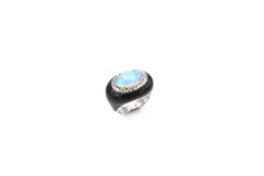Diamond Halo 1.75 Carat Opal Black Enamel White Gold Ring