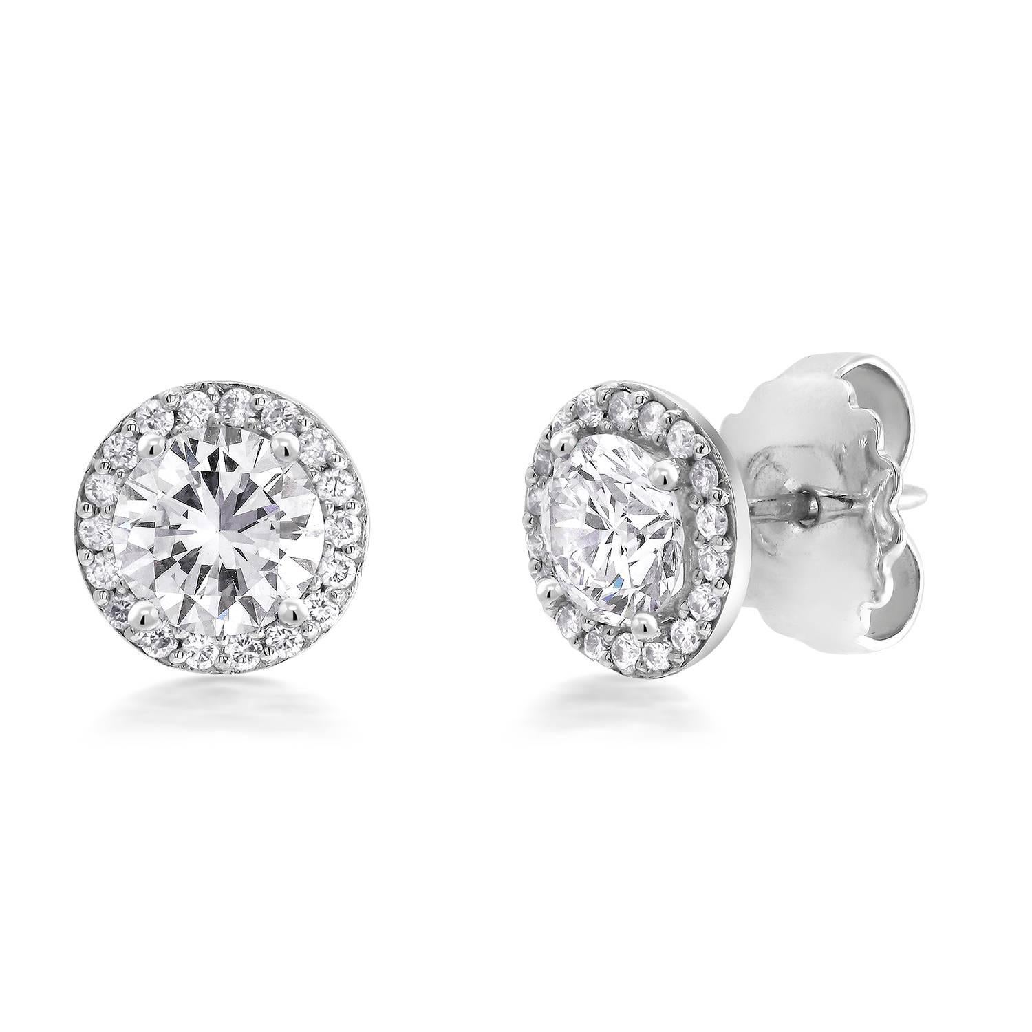 Featuring 18k white gold halo diamond earrings with pave-set diamond custom order ready for your old stud diamond earrings
Earrings are available for pairs from 0.50 to 2 carat center stones
Center stones not included
Diamond weight 0.45