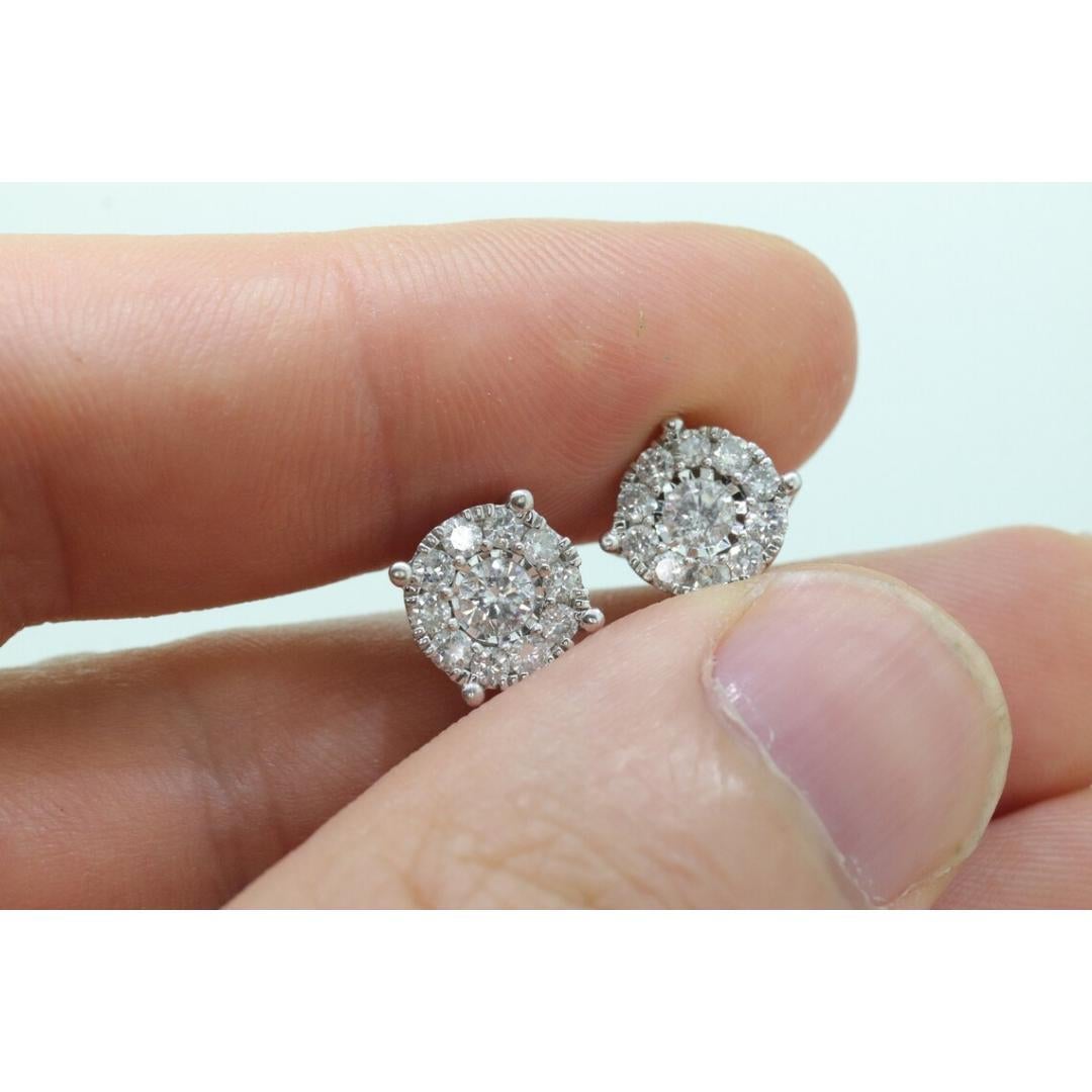 Diamant HALO 1 Karat Diamant-Cluster-Ohrstecker. 14k Weißgold Gänseblümchen-Ohrstecker. 2