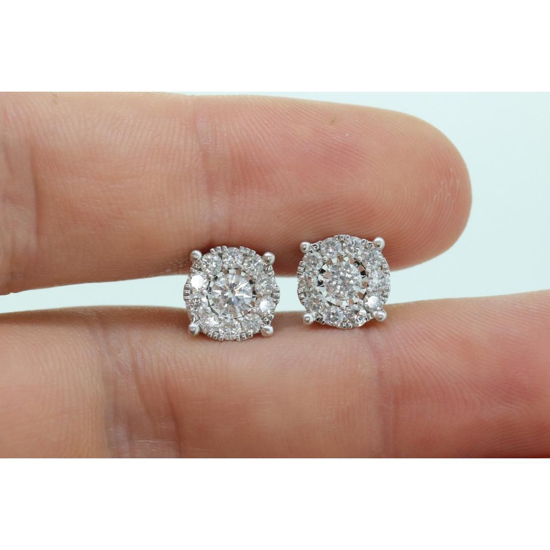 Diamant HALO 1 Karat Diamant-Cluster-Ohrstecker. 14k Weißgold Gänseblümchen-Ohrstecker. 3