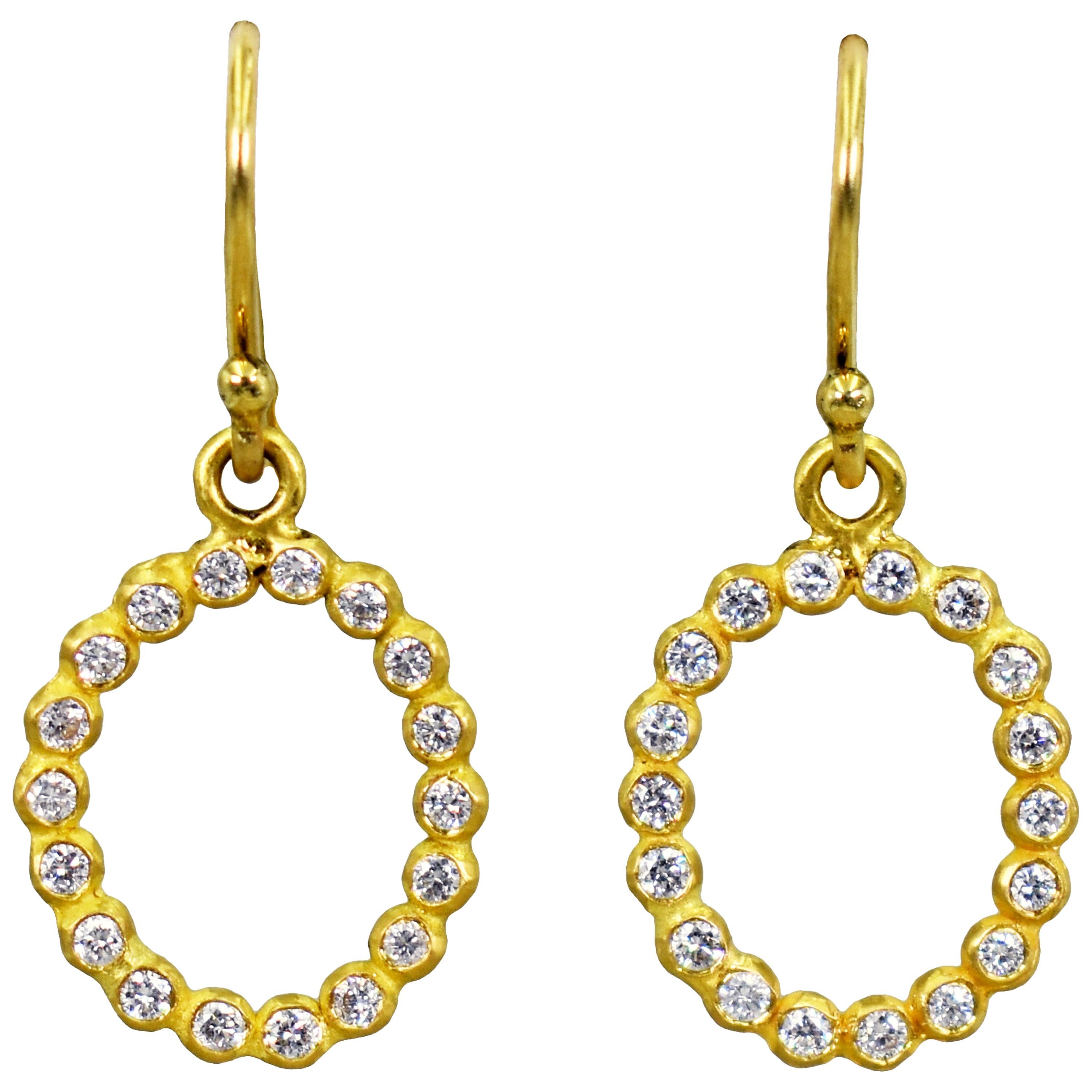 Diamond Halo 22 Karat Gold Dangle Earrings For Sale