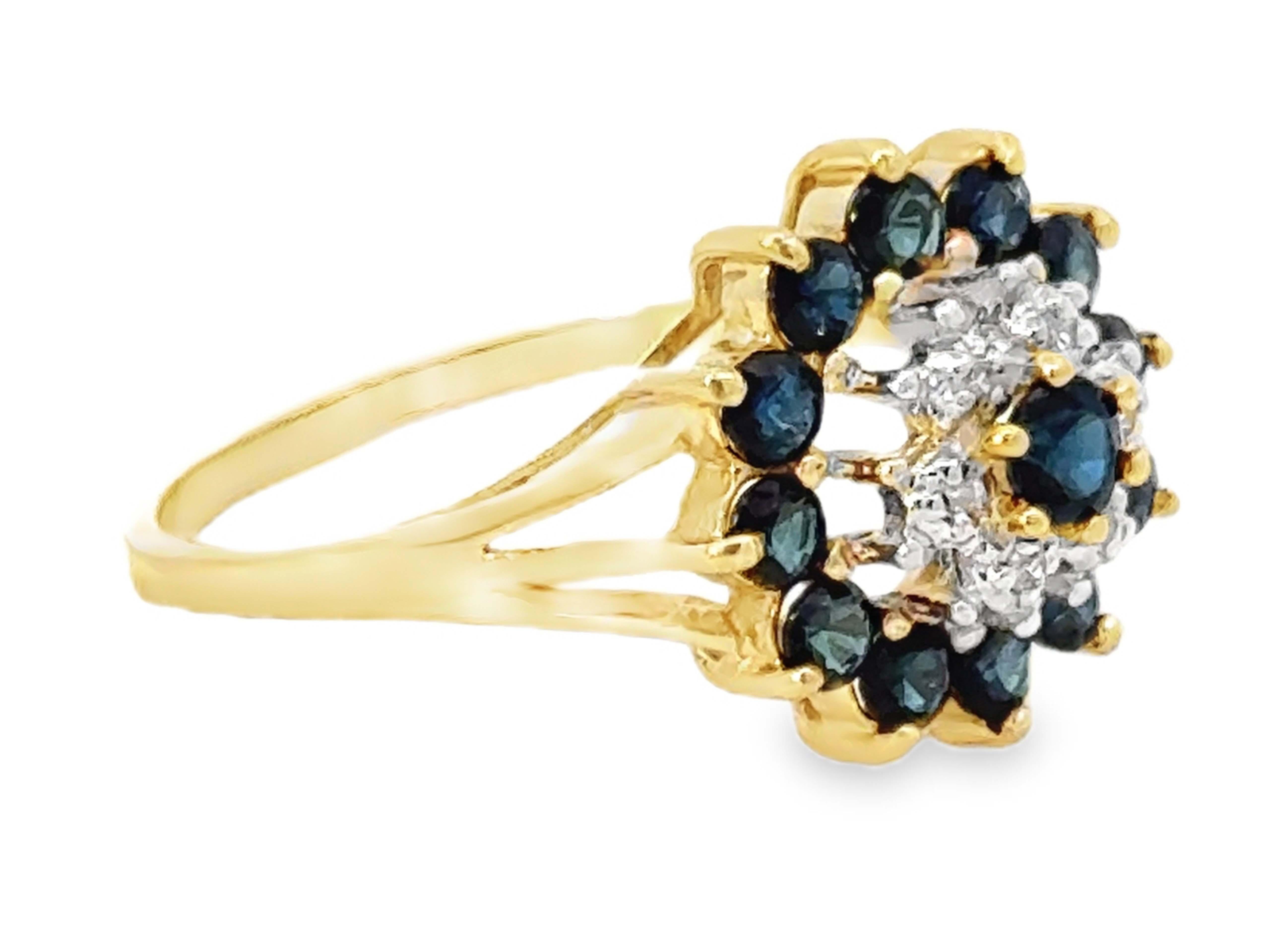 Anillo Halo de Diamantes y Zafiro Redondo Oro Amarillo 14k Moderno en venta