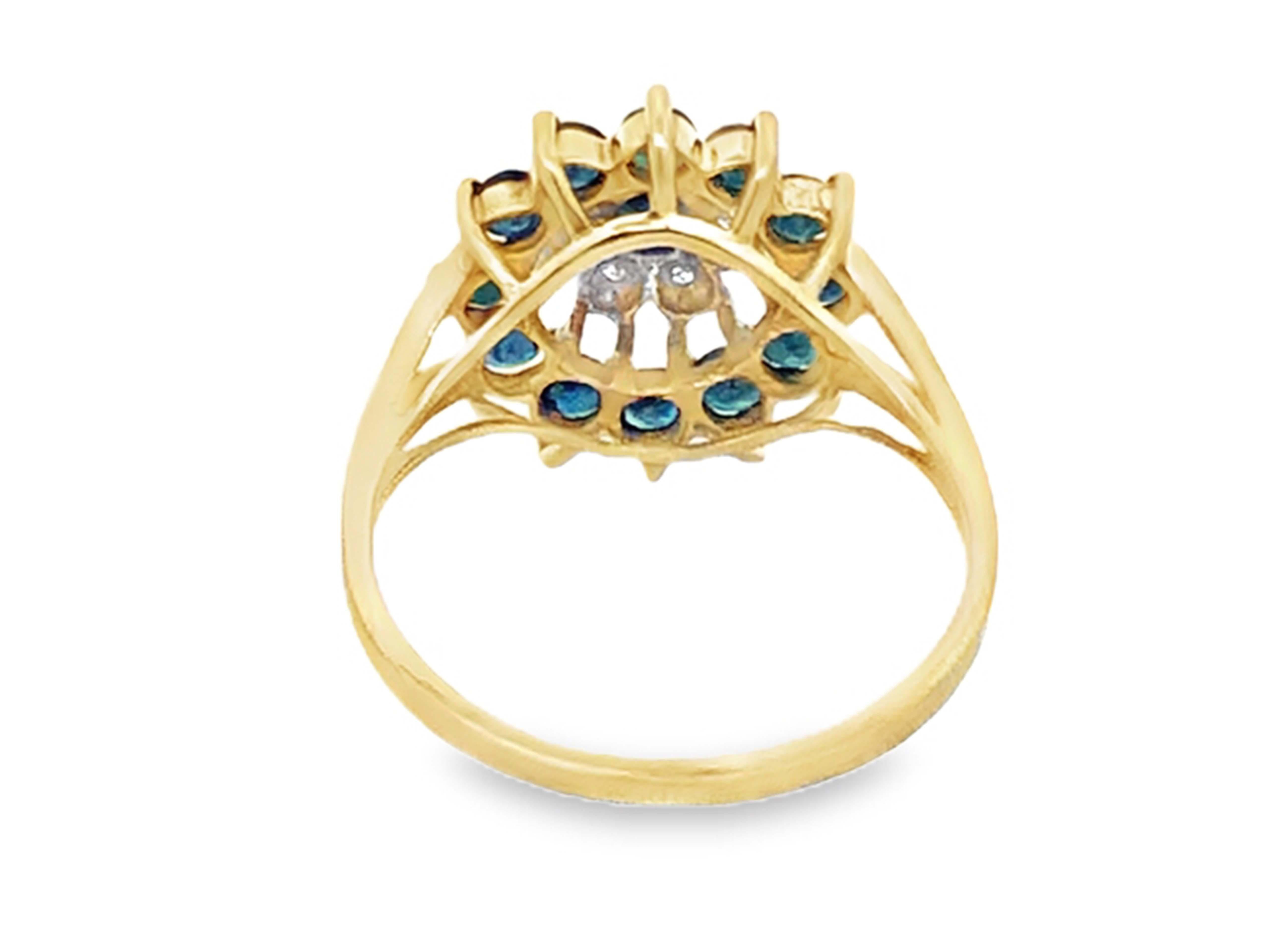 Femenino o masculino Anillo Halo de Diamantes y Zafiro Redondo Oro Amarillo 14k en venta