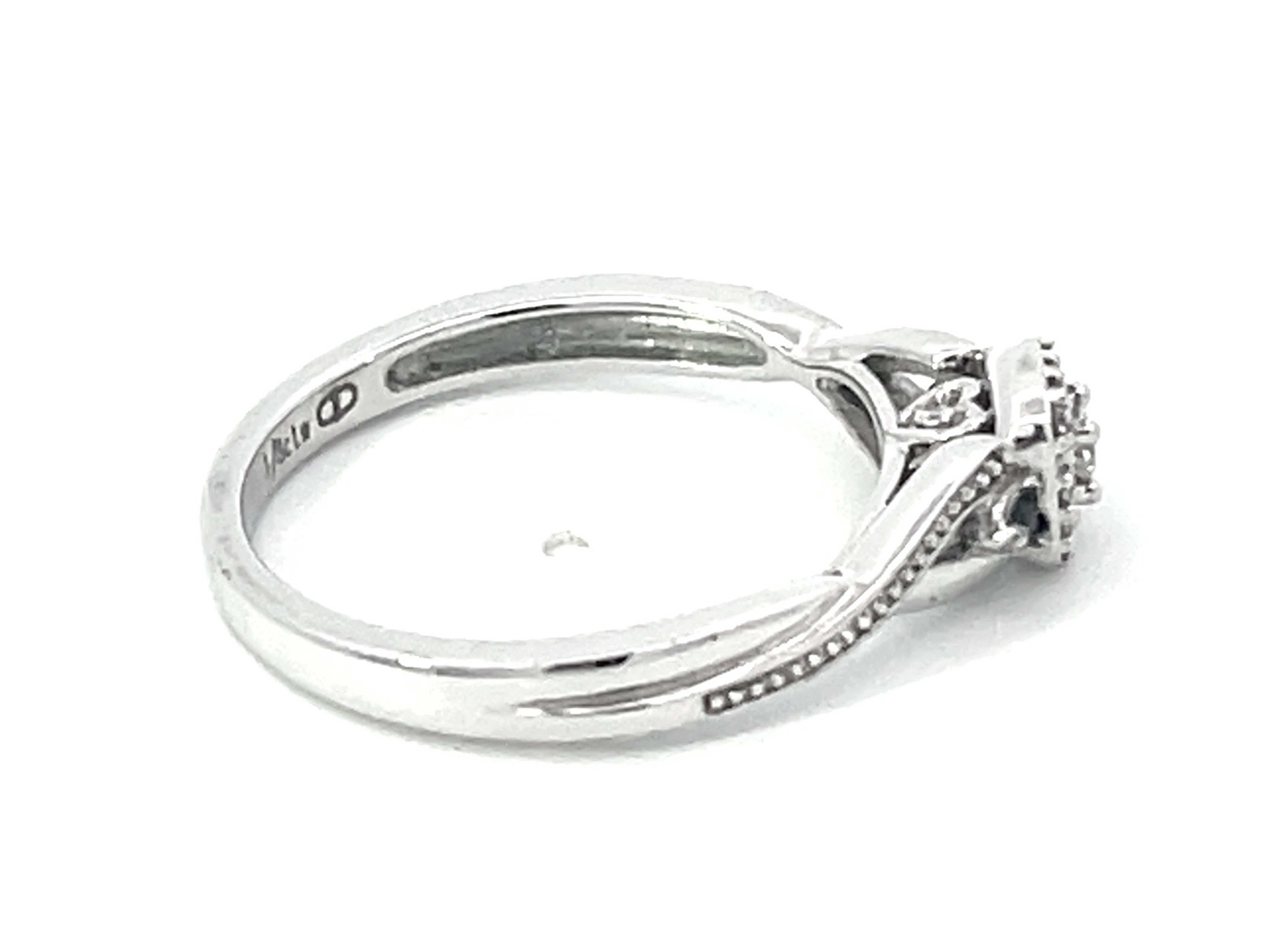 Brilliant Cut Diamond Halo and Sapphire Ring in 10k White Gold For Sale
