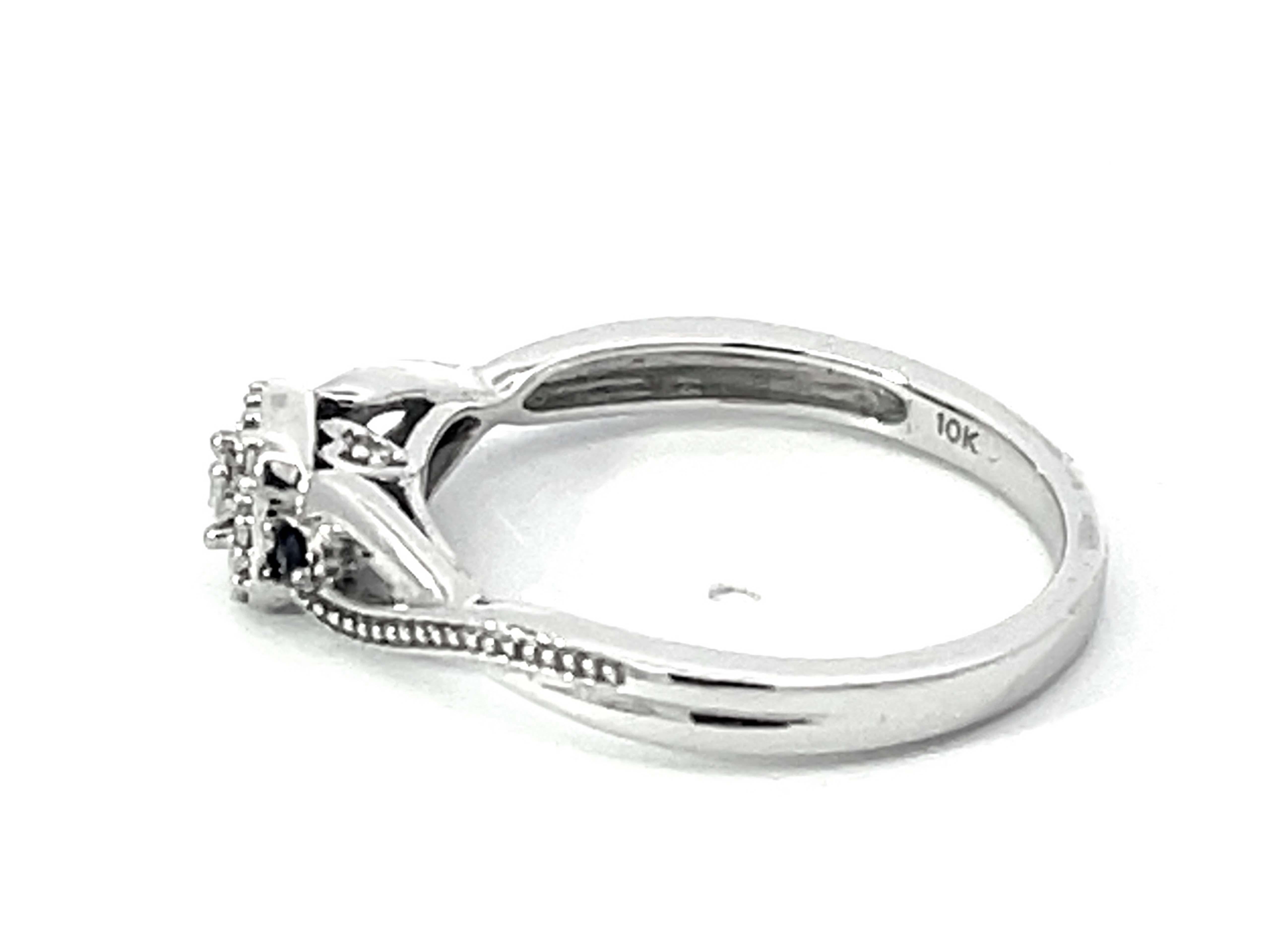 Women's Diamond Halo and Sapphire Ring in 10k White Gold For Sale