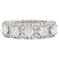 Anneau d'anniversaire en or blanc 18 carats avec halo de diamants, anneau à cinq rangées de diamants de 1,18 carat