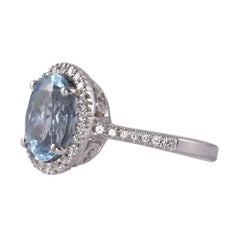 Diamond Halo Aquamarine Ring