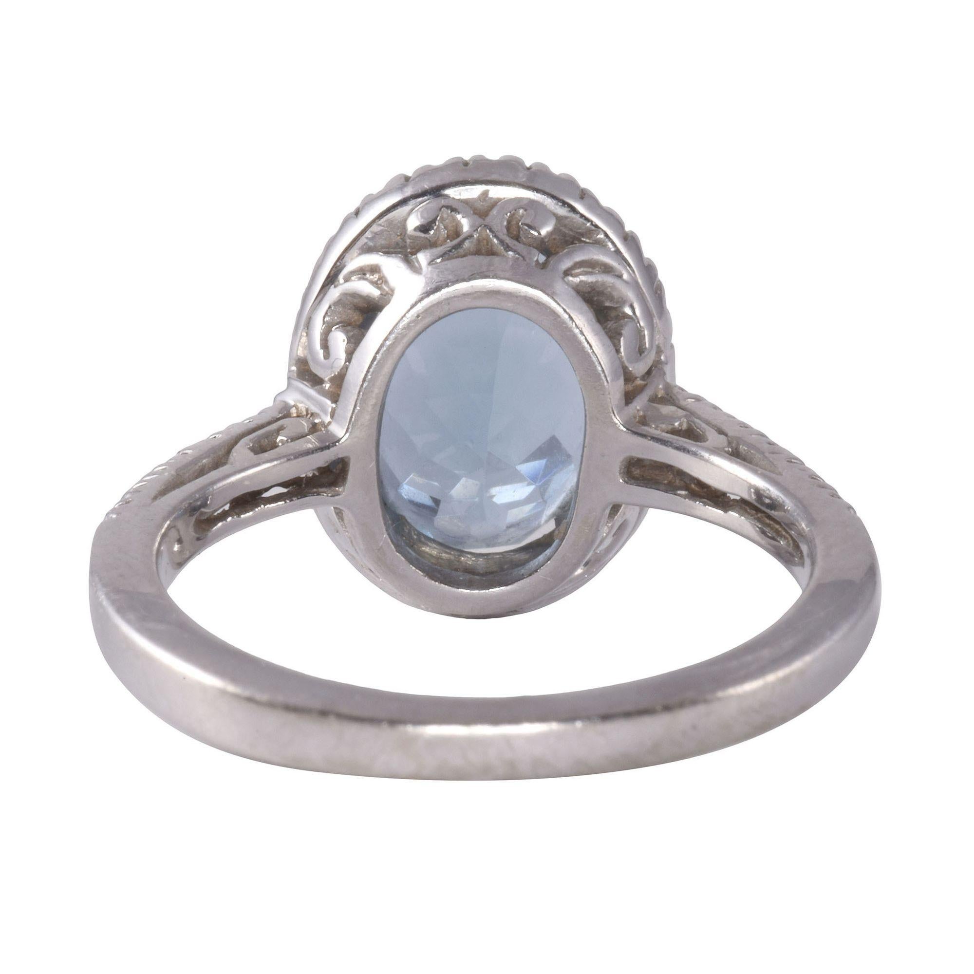 Oval Cut Diamond Halo Aquamarine Ring For Sale