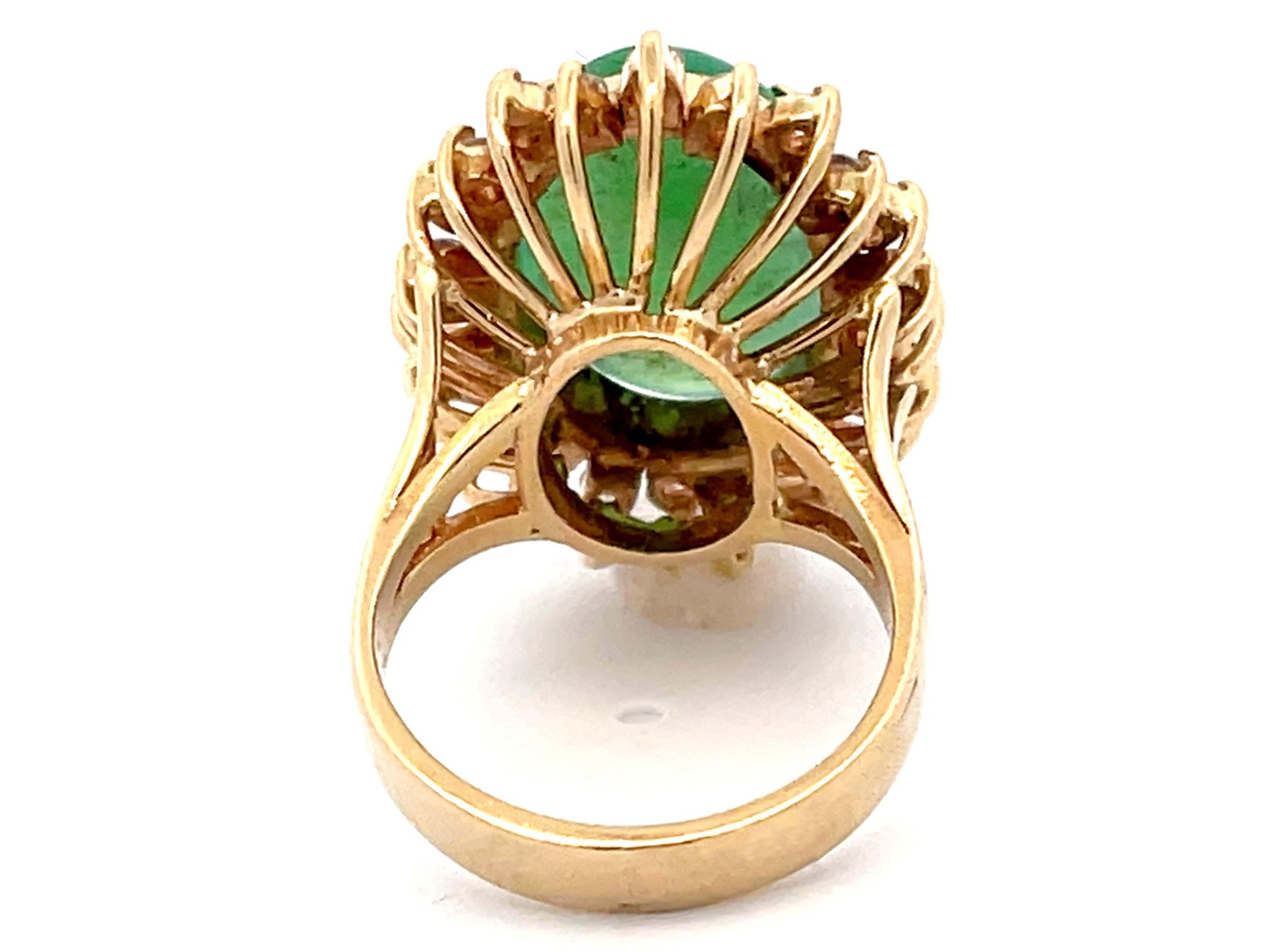 Diamond Halo Cabochon Jade Ring in 14k Yellow Gold For Sale 1