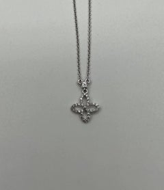 Diamond Halo Clover Floral Flower Symbol Motif 18K White Gold Pendant Necklace