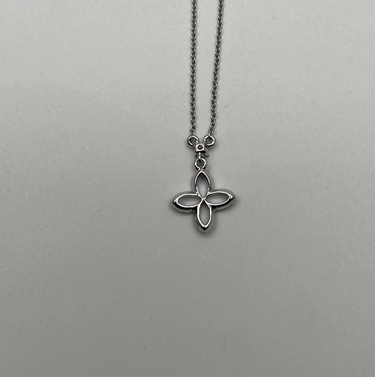 Diamond Halo Clover Floral Flower Symbol Motif 18K White Gold Pendant Necklace In New Condition For Sale In Oakton, VA