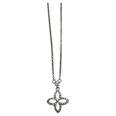 Halskette mit Anhänger, Diamant Halo Kleeblatt Blumen-Symbol-Motiv 18K Weißgold