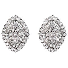 Diamond Halo Cluster Drop Earrings 3.5 Carat in 14 Karat White Gold