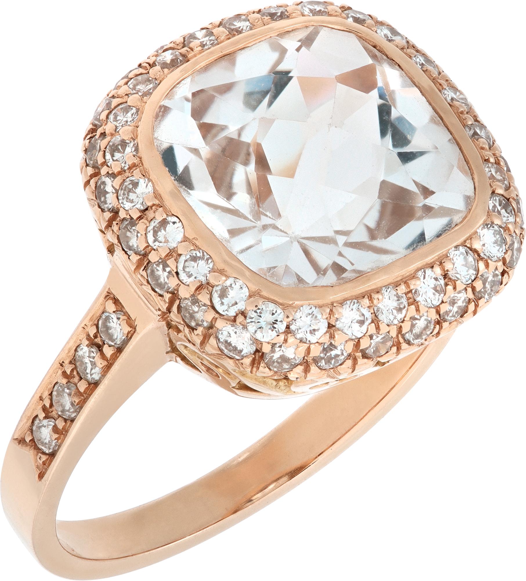 Women's Diamond Halo Cushion Cut White Quartz Yellow Gold Ring For Sale