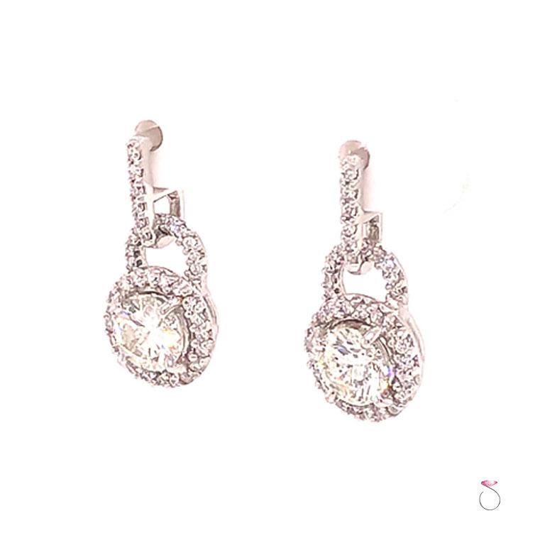 Diamant Halo-Tropfen-Ohrringe, 2,00 Karat Diamant-Ohrringe 18K Weißgold (Moderne) im Angebot