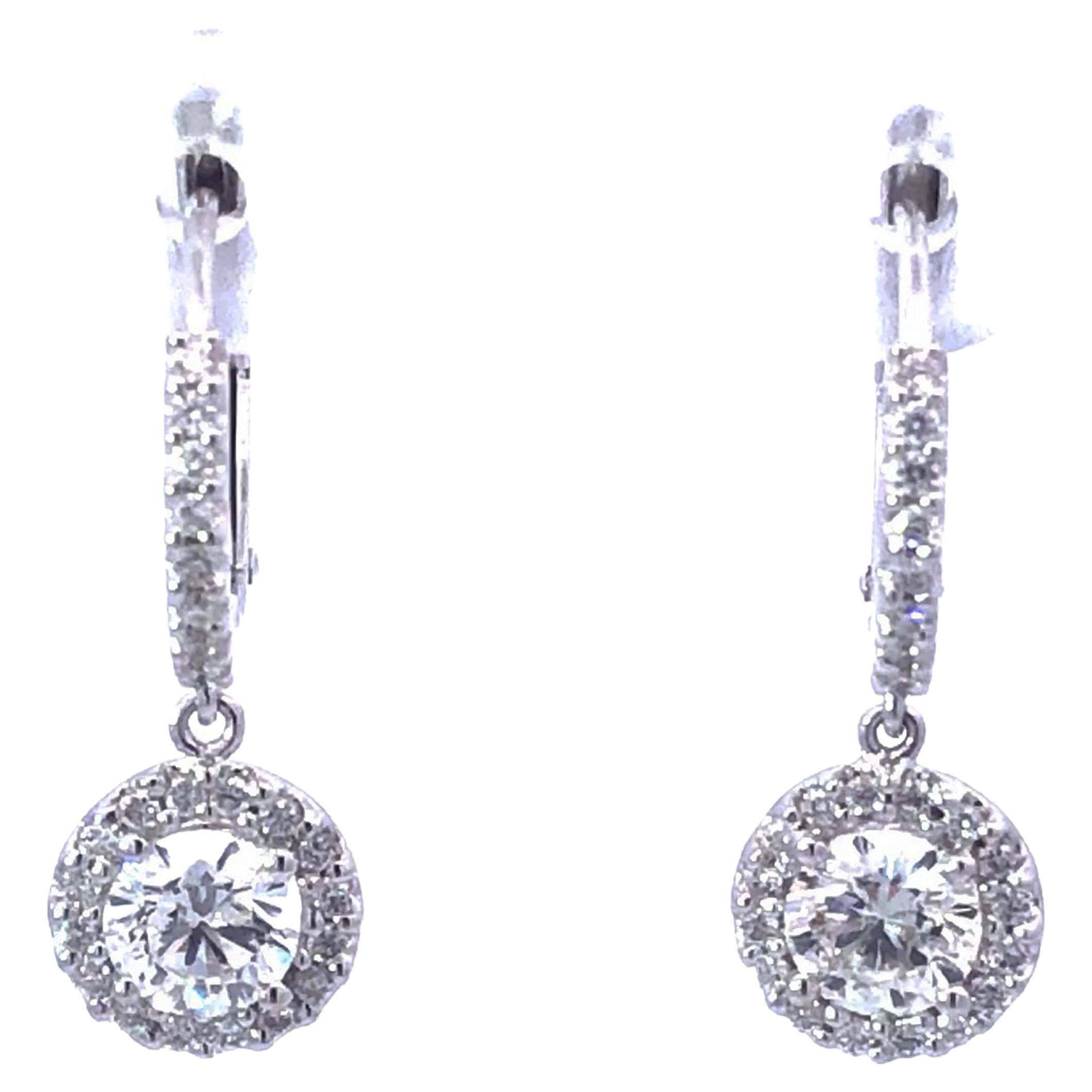 Diamond and Emerald Antique Style Drop Earrings in 14K White Gold For