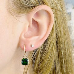 Diamond Halo Earring Studs, Green Russalite, 108 Natural Diamonds, Rose Gold