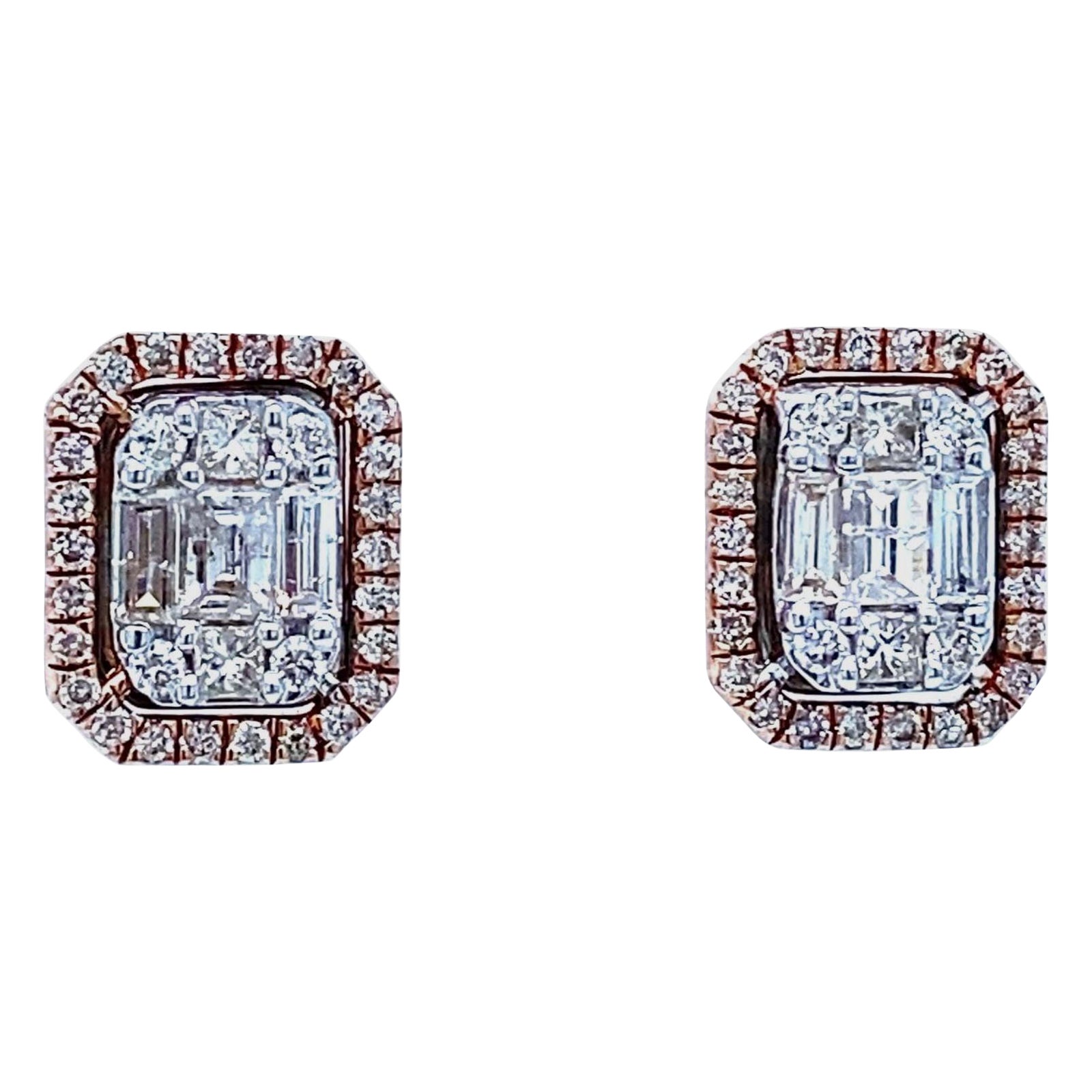 Orecchini con diamanti a raggiera in oro massiccio 14K (certificati) in vendita