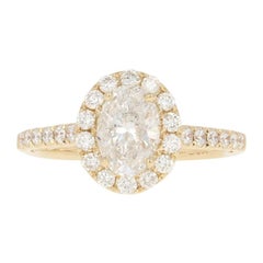 Diamond Halo Engagement Ring, 14 Karat Yellow Gold Oval Cut 1.71 Carat