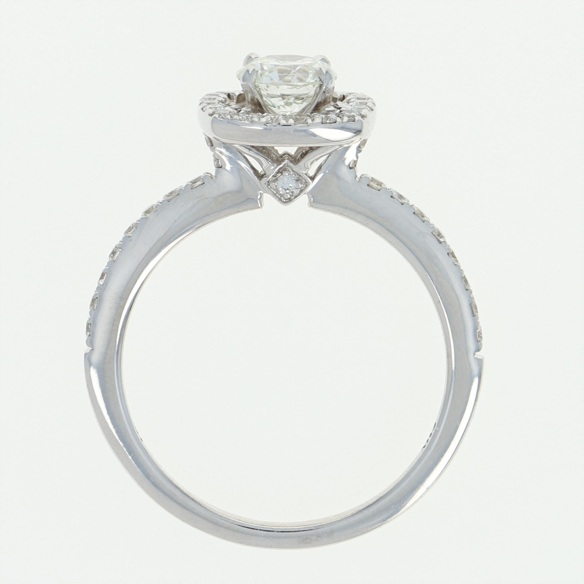 Diamond Halo Engagement Ring, 14 Karat White Gold Round Cut .85 Carat 1