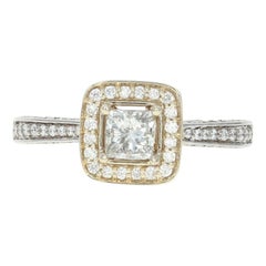 Diamond Halo Engagement Ring, 18 Karat White Gold Princess .88 Carat