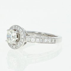 Diamond Halo Engagement Ring, 18 Karat White Gold Milgrain Round Cut 1.59 Carat