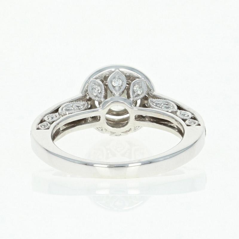 Diamond Halo Engagement Ring, 18 Karat White Gold Milgrain Round Cut 1.59 Carat In Excellent Condition In Greensboro, NC