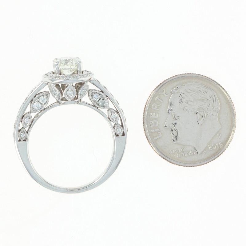 Diamond Halo Engagement Ring, 18 Karat White Gold Milgrain Round Cut 1.59 Carat 2
