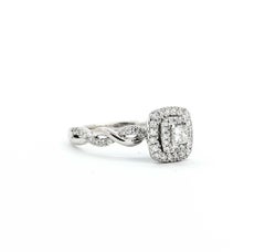 Anillo de compromiso «Halo» de diamantes en oro blanco de 10k