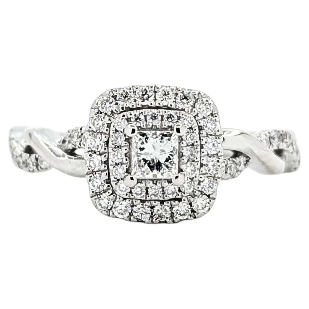 Diamond Halo Engagement Ring in 10k White Gold