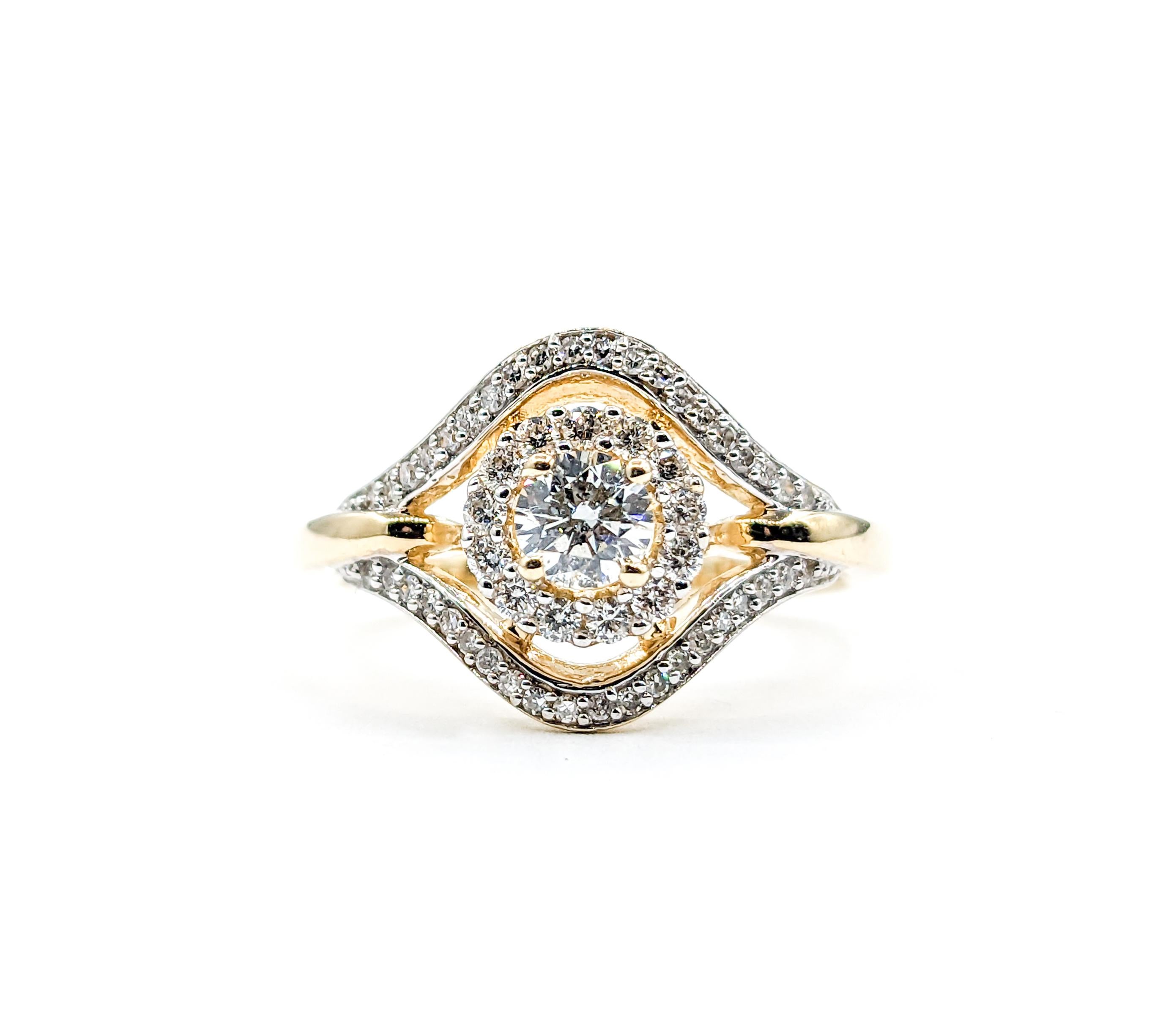Diamond Halo Engagement Ring in Gold For Sale 5