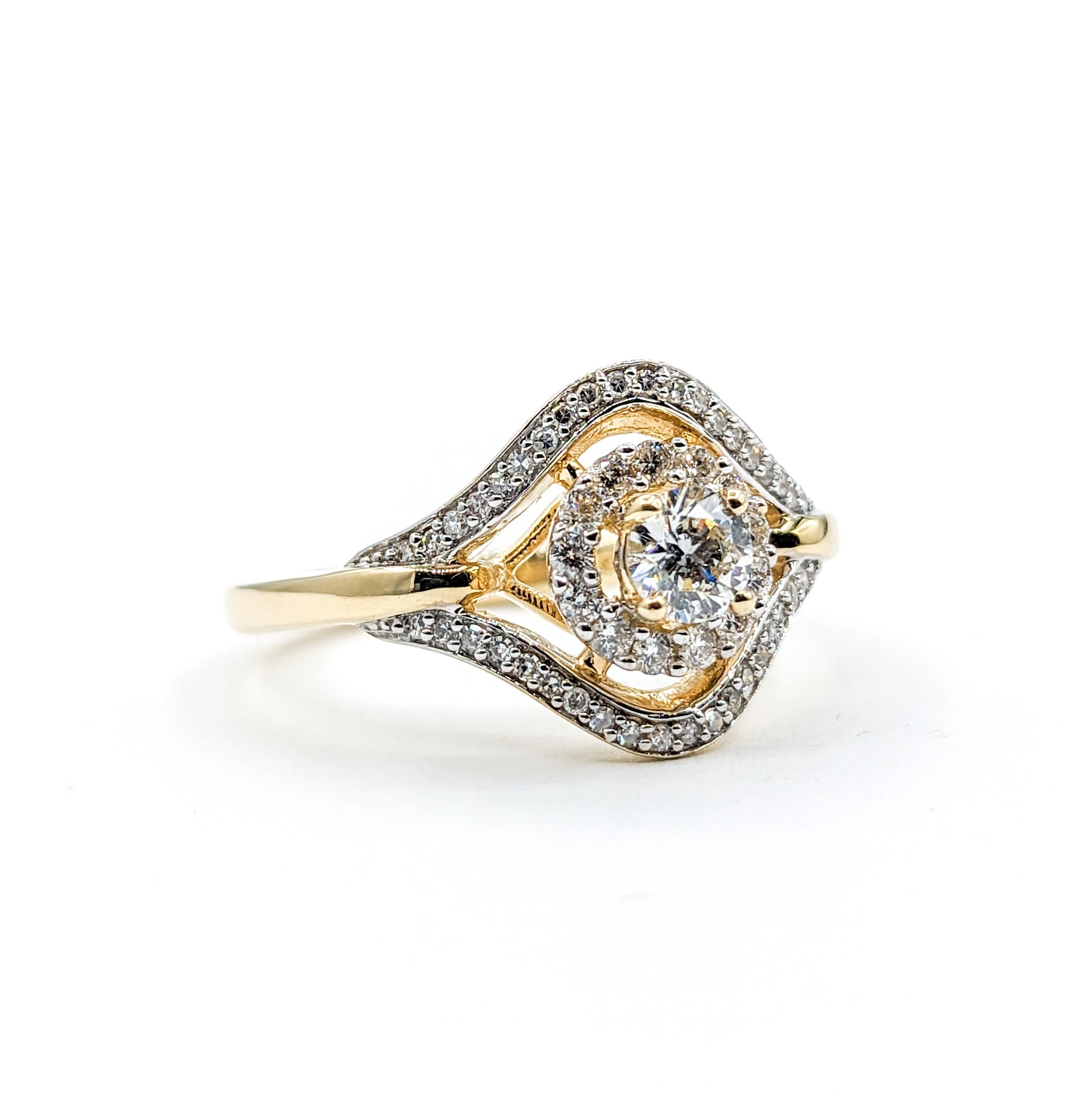 Women's Diamond Halo Engagement Ring in Gold For Sale