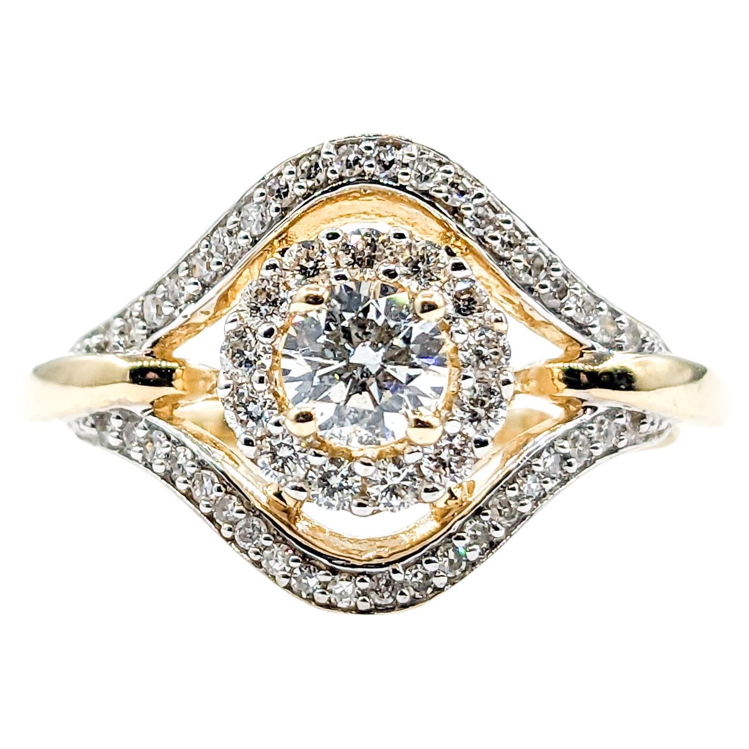 Diamond Halo Engagement Ring in Gold For Sale