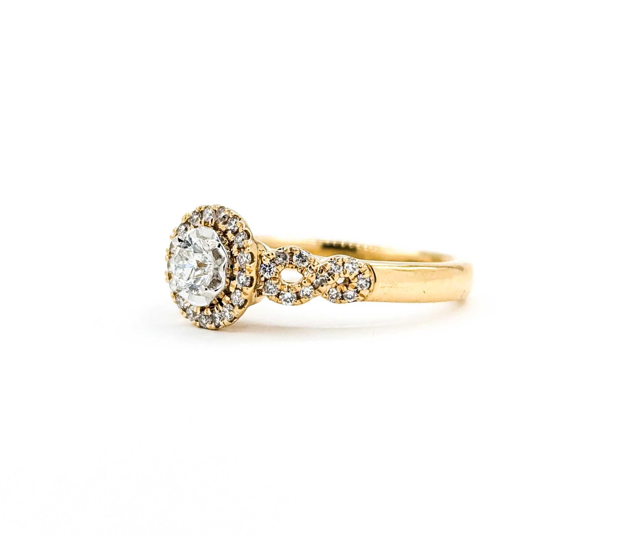 Diamond Halo Engagement Ring in Yellow Gold For Sale 2