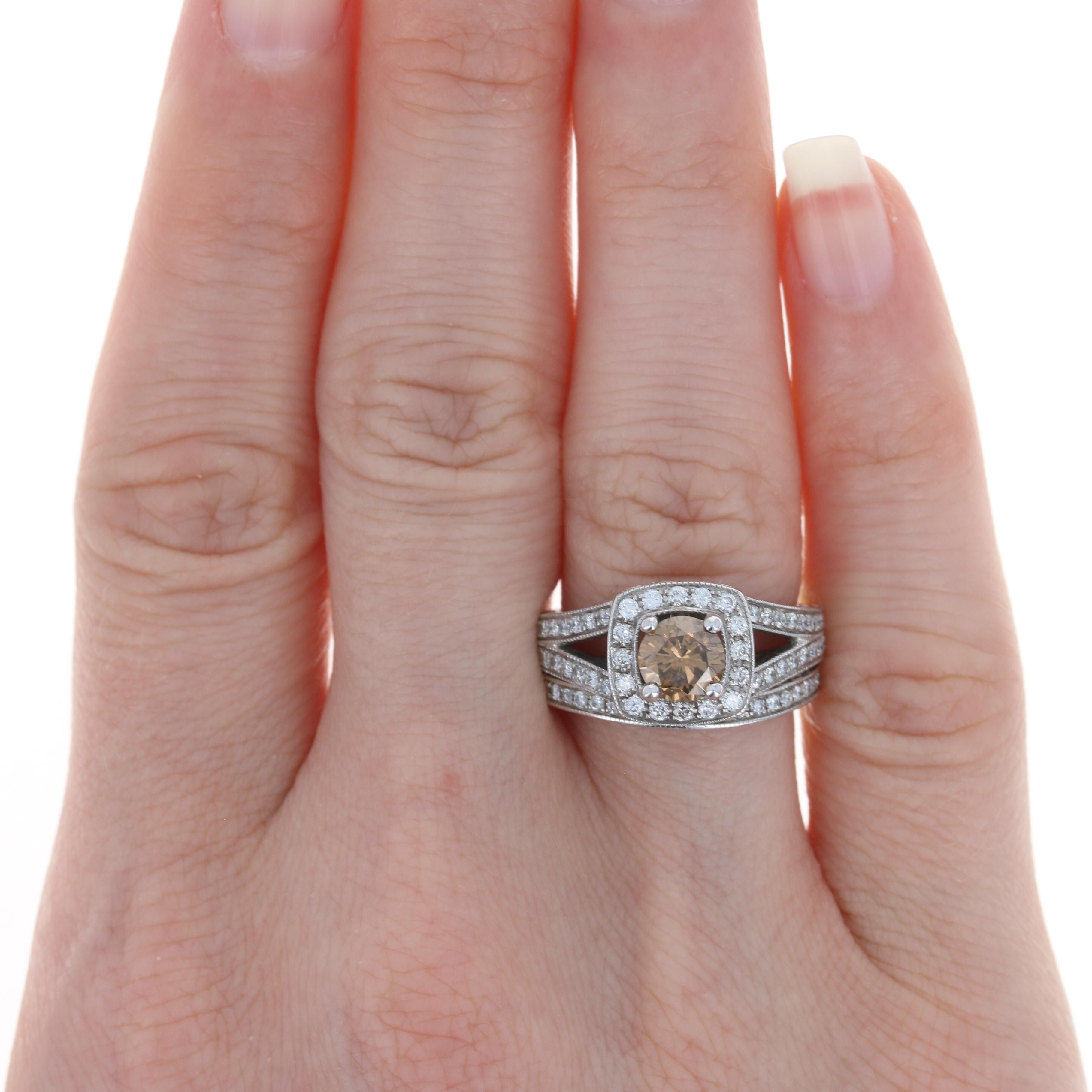 For Sale:  Diamond Halo Engagement Ring & Wedding Band, 14k Gold Fancy Brown 2.15ctw 3