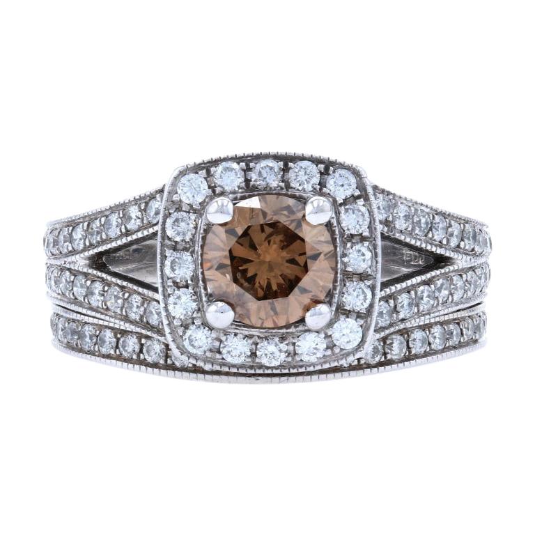 Diamond Halo Engagement Ring & Wedding Band, 14k Gold Fancy Brown 2.15ctw