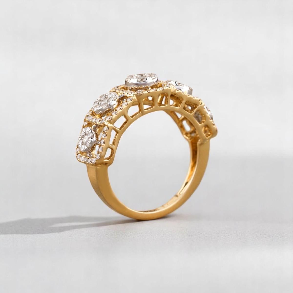 Round Cut Diamond Halo Eternity Ring in 14K Solid Gold (Certified) For Sale