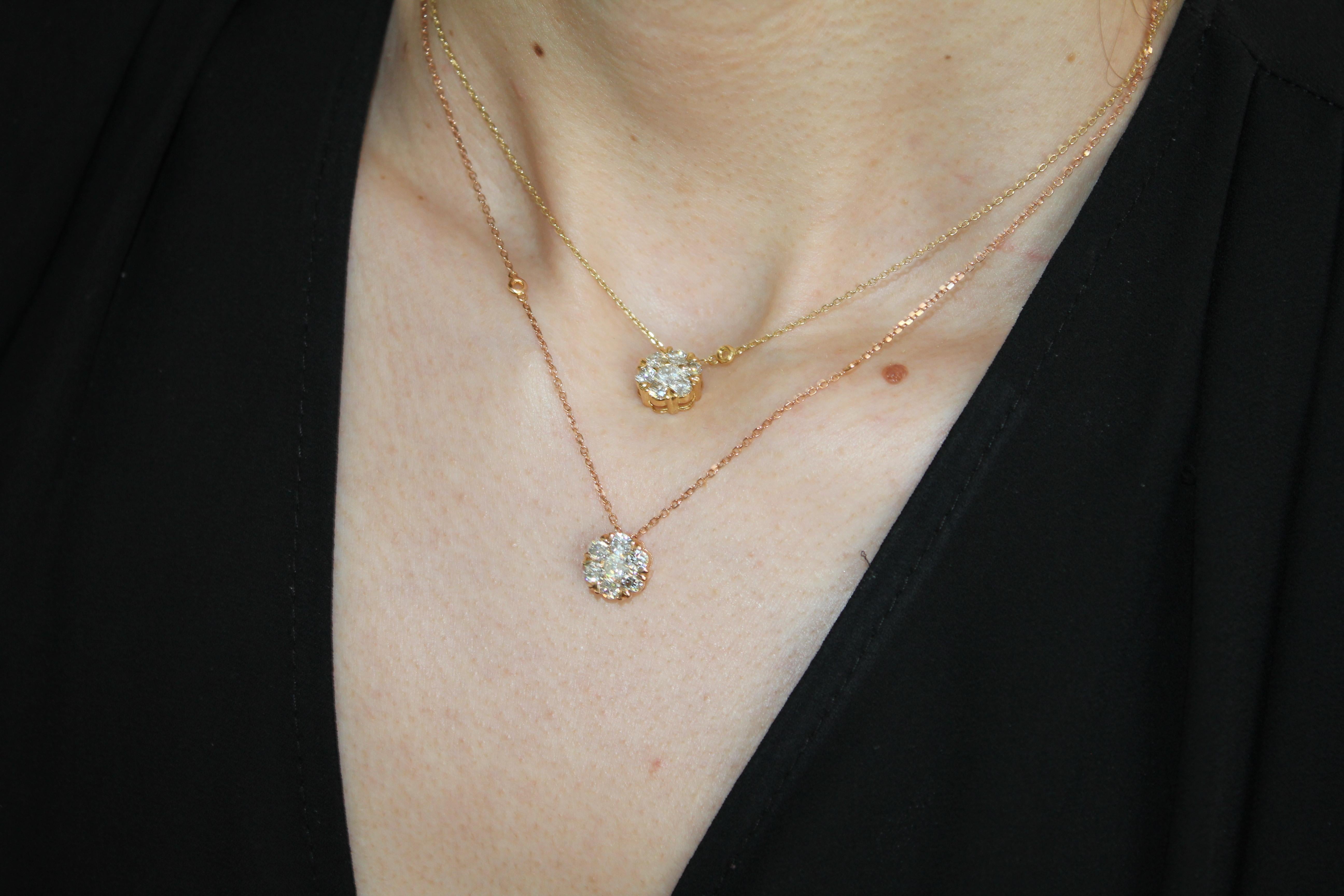 Diamant Halo Blume Sonne 18 Karat Gold Anhänger zierlich dünne Kette Station Halskette im Angebot 7