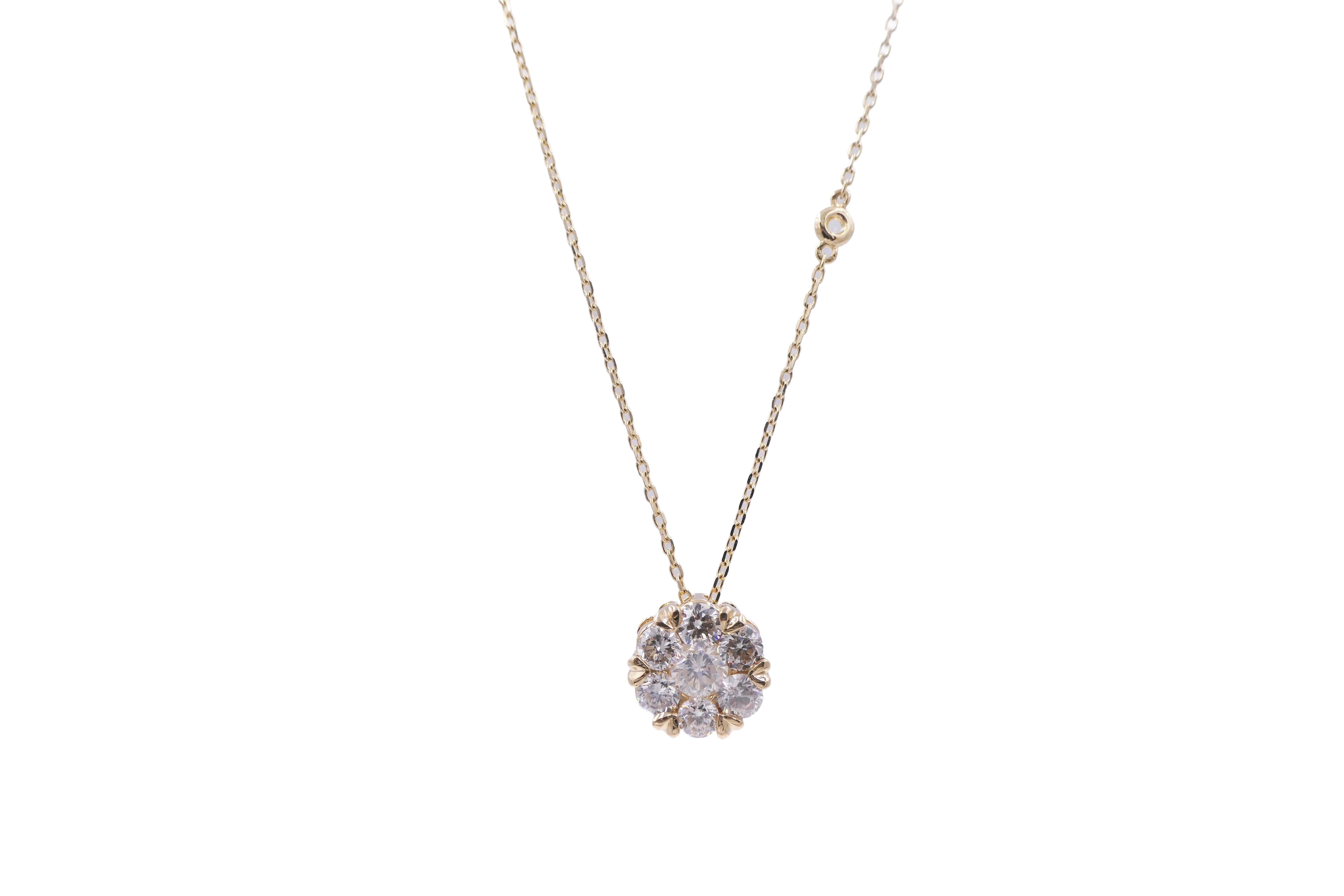 Diamant Halo Blume Sonne 18 Karat Gold Anhänger zierlich dünne Kette Station Halskette (Moderne) im Angebot