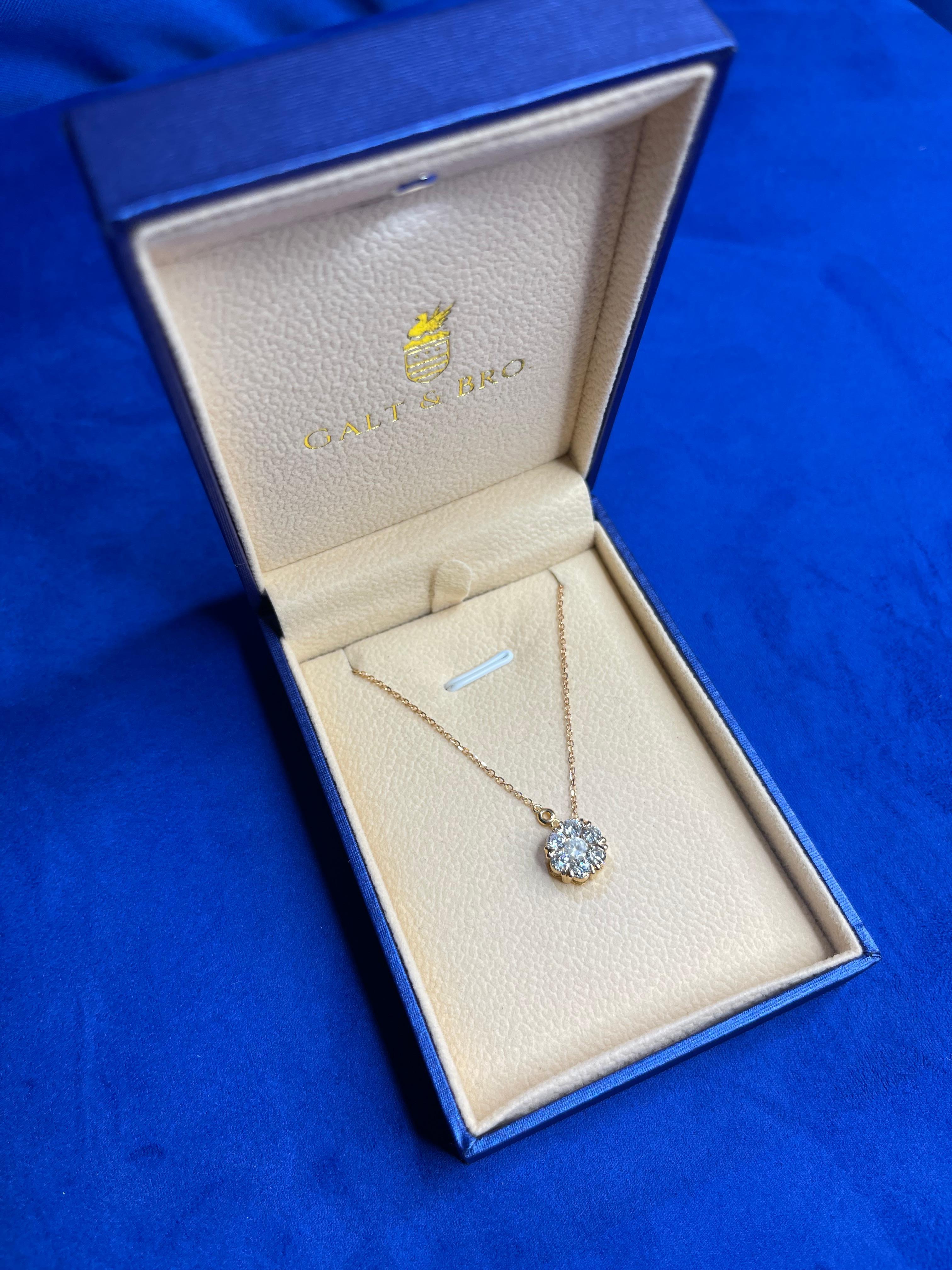 Diamond Halo Flower Sun 18 Karat Gold Pendant Dainty Thin Chain Station Necklace In New Condition For Sale In Oakton, VA