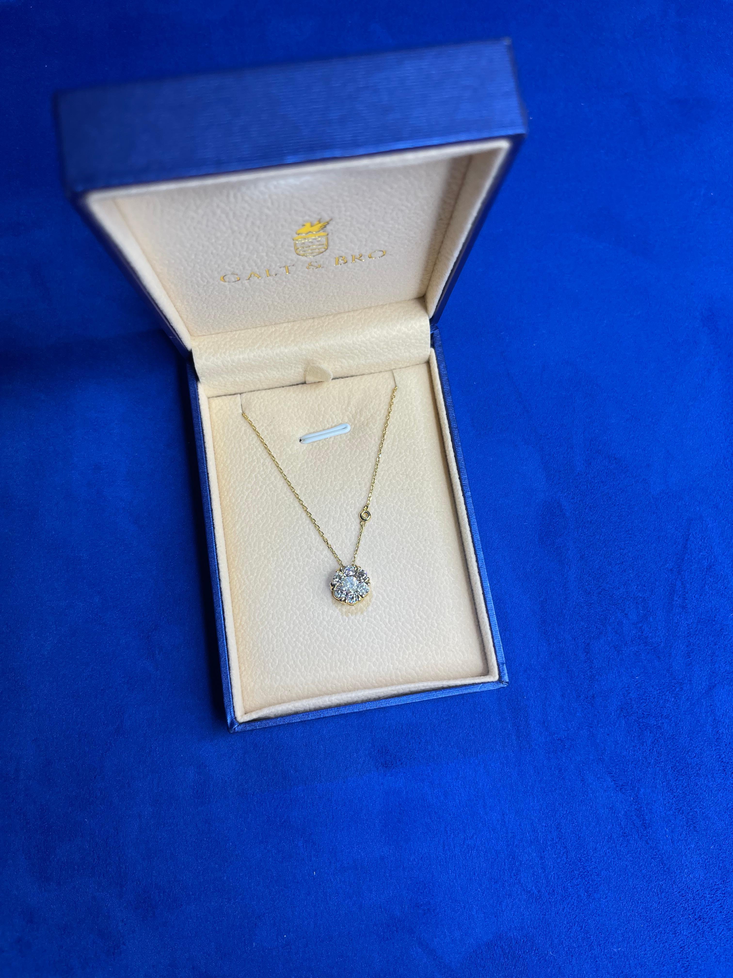 Diamant Halo Blume Sonne 18 Karat Gold Anhänger zierlich dünne Kette Station Halskette für Damen oder Herren im Angebot